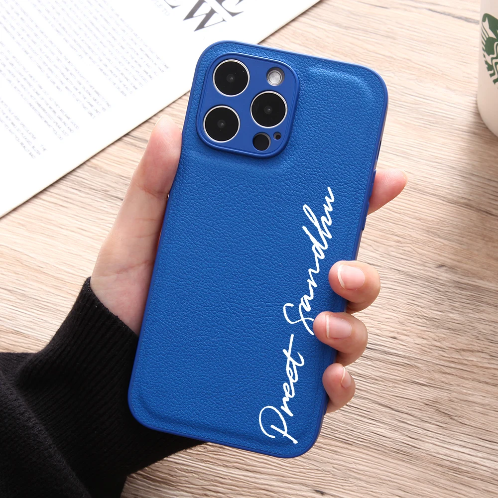 

Custom Phone Case Personalised Name Text For iPhone 14 13 Pro Max 12 11 X XS XR 7 8 Plus Luxury Leather Protective Back Cover