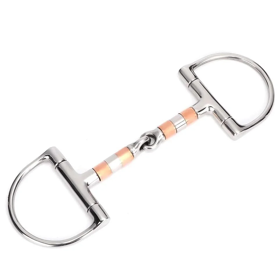 Horse Snaffle Stainless Steel D-Ring Horse Chew French Link Loose Thickeness Bit Loose Mouth Bit with Copper Rollers for Horse 4