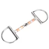 Horse Snaffle Stainless Steel D-Ring Horse Chew French Link Loose Thickeness Bit Loose Mouth Bit with Copper Rollers for Horse 4