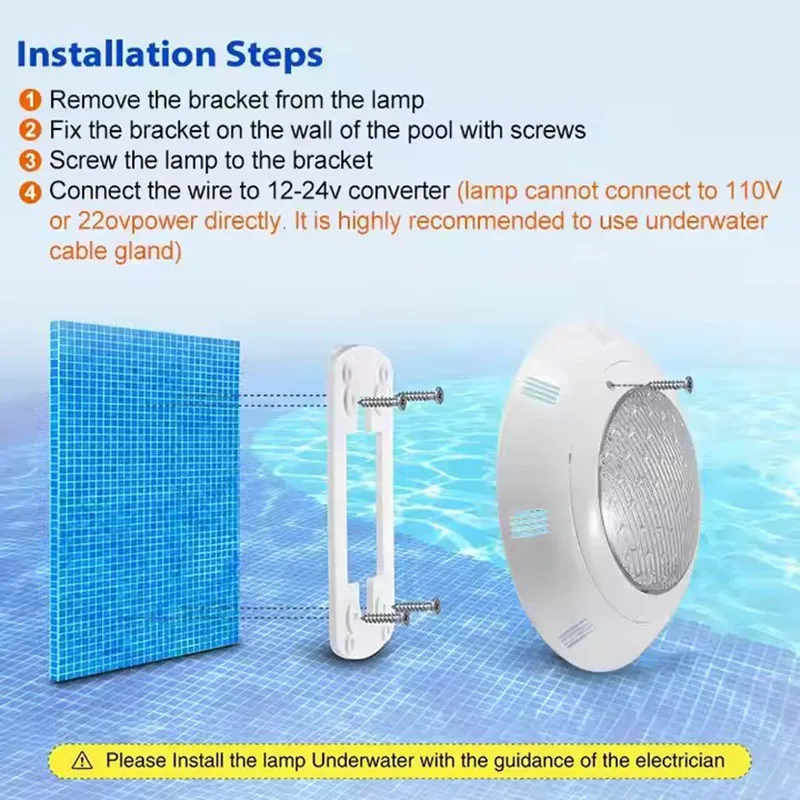 Luci LED Subacquee per Piscina RGB Cambia Colore AC12V 12W 18W 25W 35W 45W Lampada Impermeabile IP68 Bianco Caldo/Bianco Freddo - immagine 6