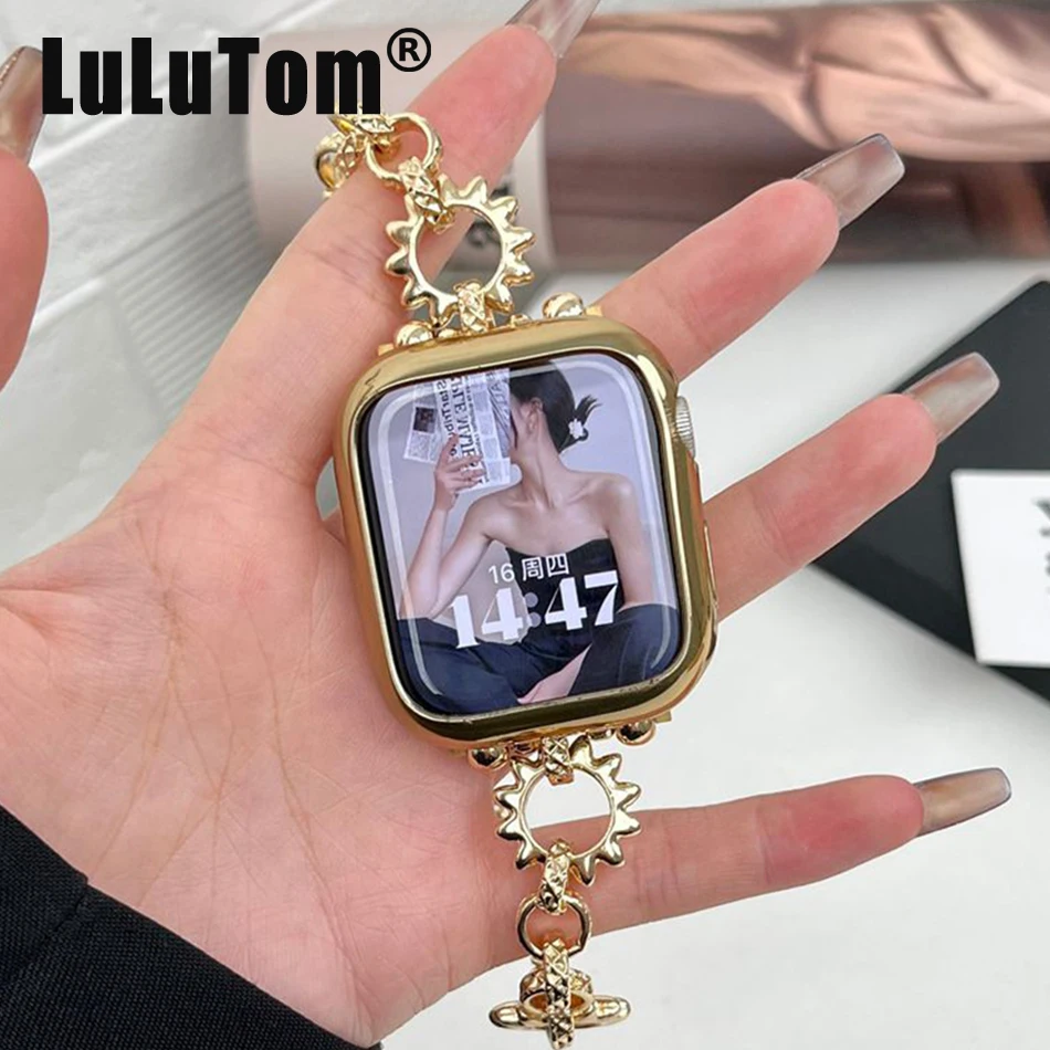 

Metal Strap For Apple Watch UItra 8 7 49mm 45mm 44mm Luxury Glitter Loop Ring Wristband For iWatch Series 6 5 SE 42mm 40mm 38mm