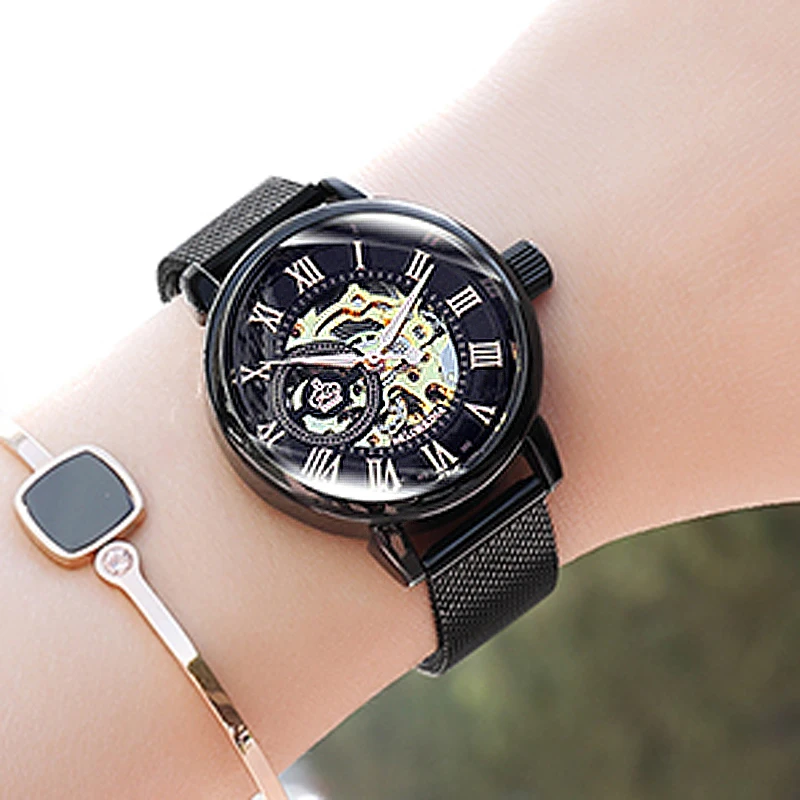 

MG.ORKINA Watch Women Black Watches Waterproof Automatic Mechanical Skeleton Wristwatches Ladies Female Clock Relogio Feminino