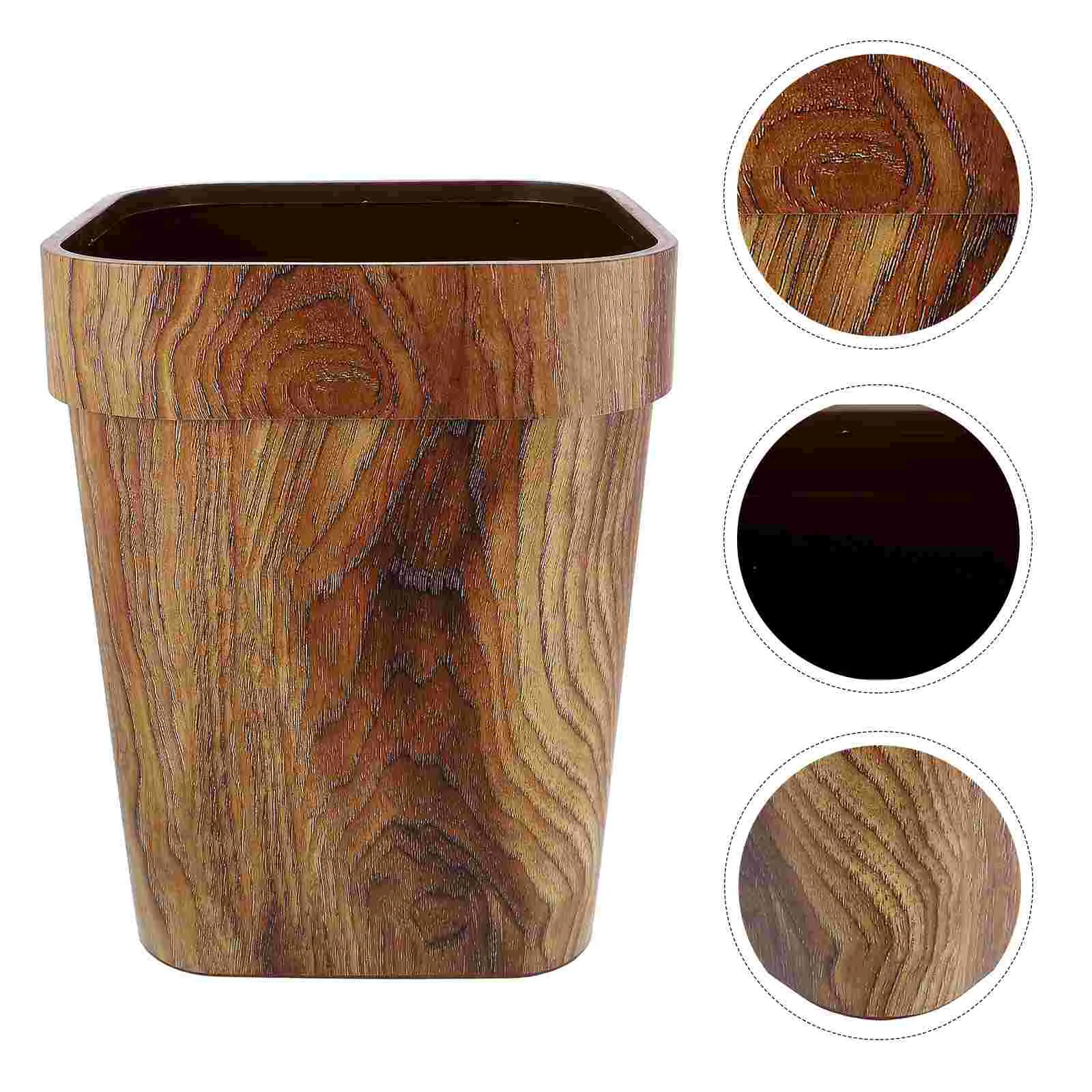 

Household Trash Can Imitation Wood Grain Waste Bucket Plastic Garbage Bucket