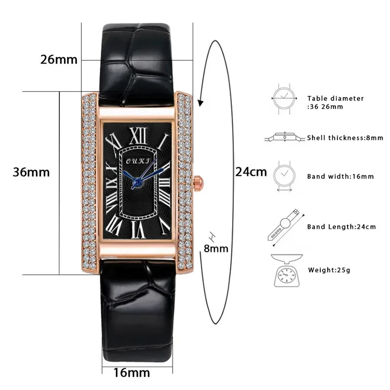 2025 Luxury Design Vintage Classic Diamond Women Watch Starry Square Simple and Stylish Roman Numeral Casual Quartz Wristwatch 6