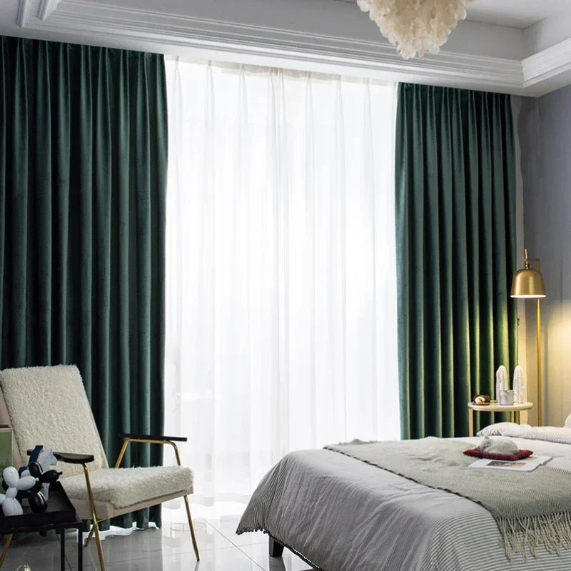 Ins Wind Light Luxury Velvet Fabric Blackout Curtains Simple Modern Full Blackout Bedroom Living Room Solid Color Home Decor 4