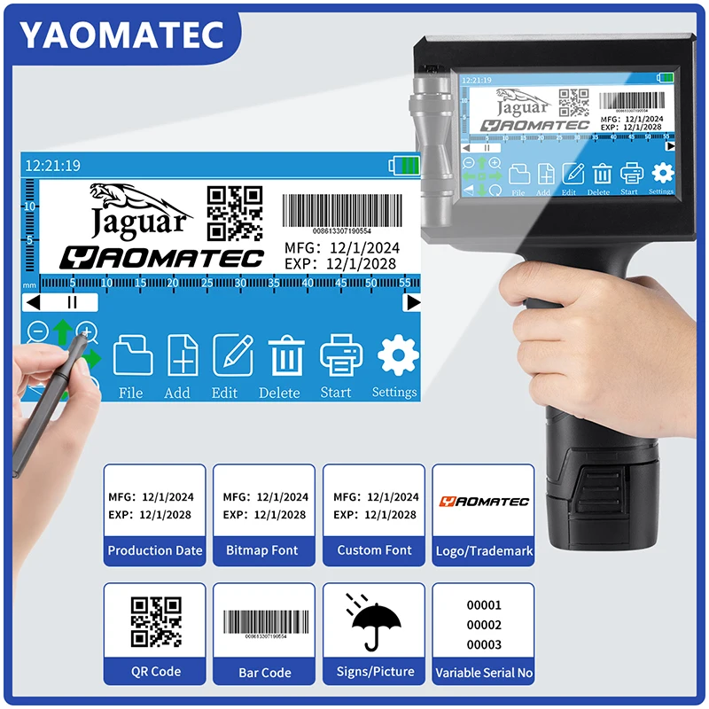 휴대용 핸드젯 열전사 잉크젯 프린터, 가변 QR 바, 배치 코드, 날짜 번호, 로고, 만료일 라벨, S7 Y7, 12.7mm