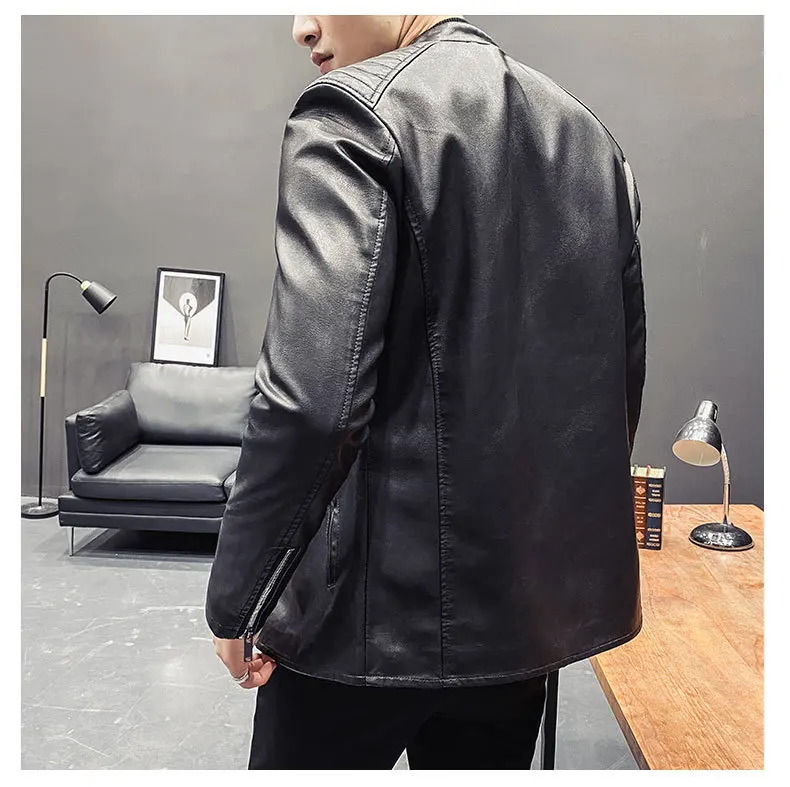 New Men Slim Leather Jackets Casual 