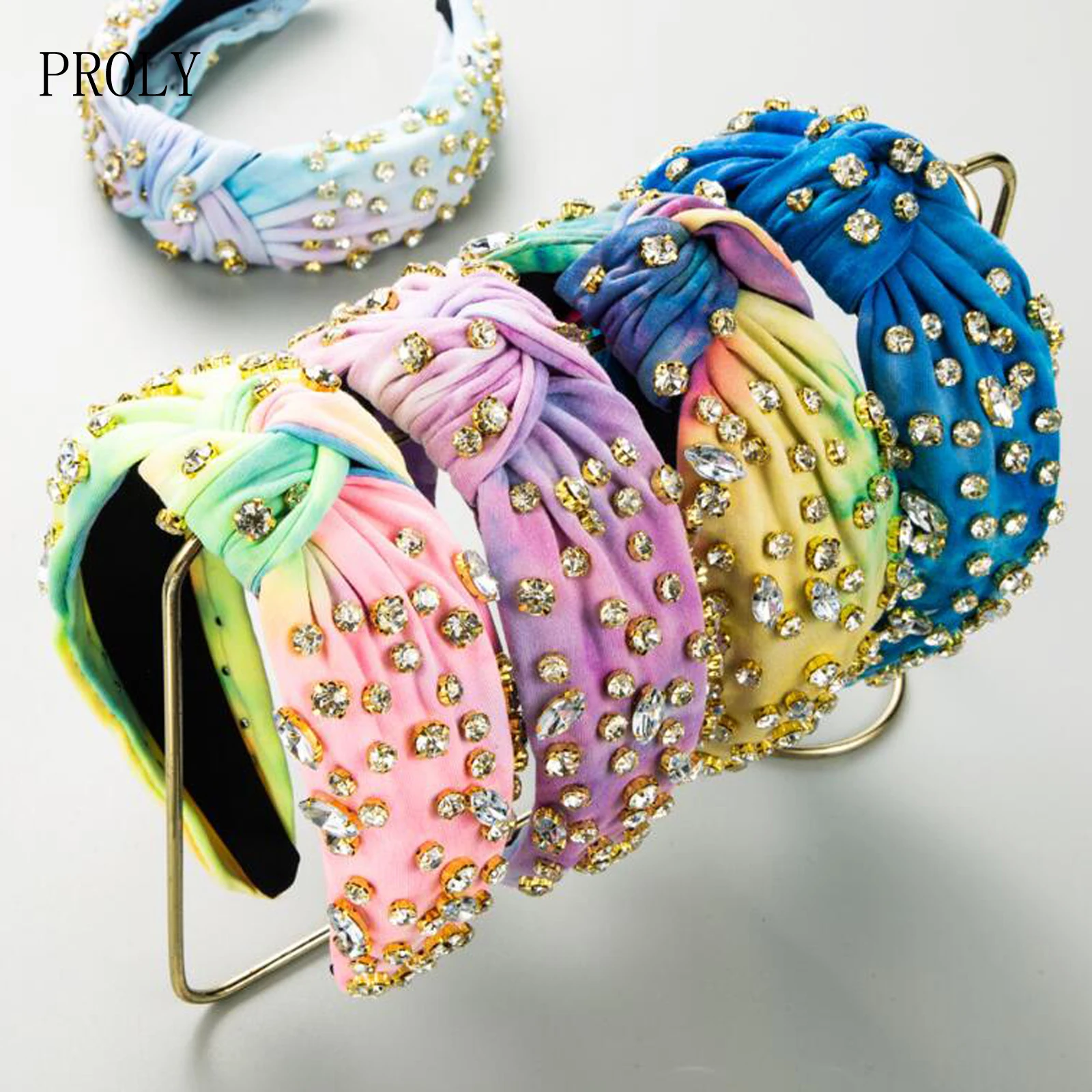 

PROLY New Fashion Hairband For Women Shining Tie-dyed Headwear Shining Rhinestone Turban Baroque Hair Accessories