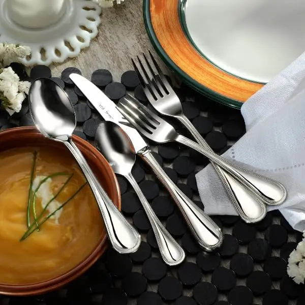 Pearl 45-piece 18/10 Flatware Set Service for 8 Includes Serving Pieces Silverware uses the highest quality stainless steel