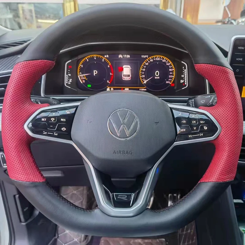 

Hand-Stitched black red Genuine Leather car Steering Wheel Cover For VolksWagen Passat B8 2019-2022 Golf 8 2020-2022 Auto Parts