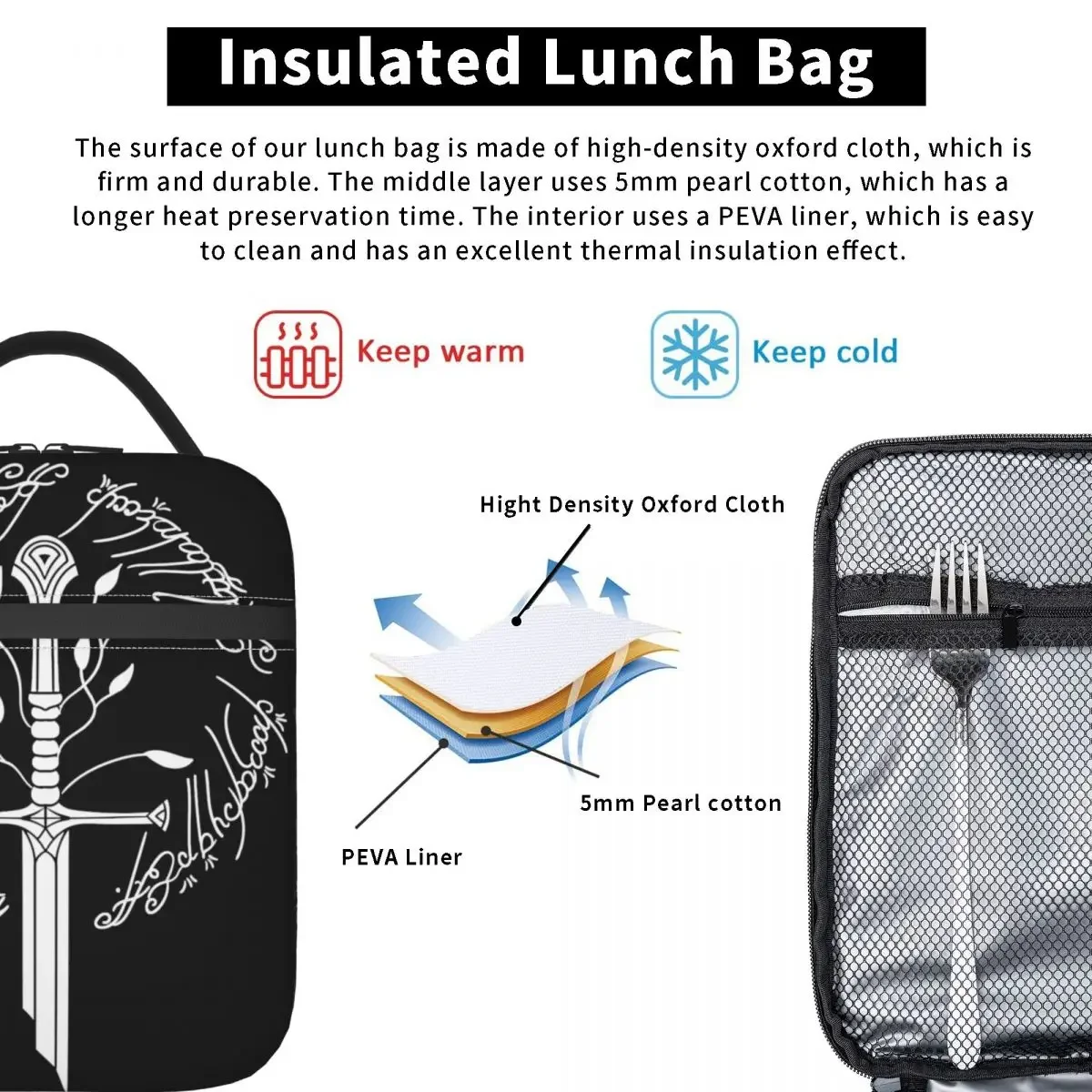 Lord Of The Ring Insulated Lunch Bag Tote Food Handbag lunch bag