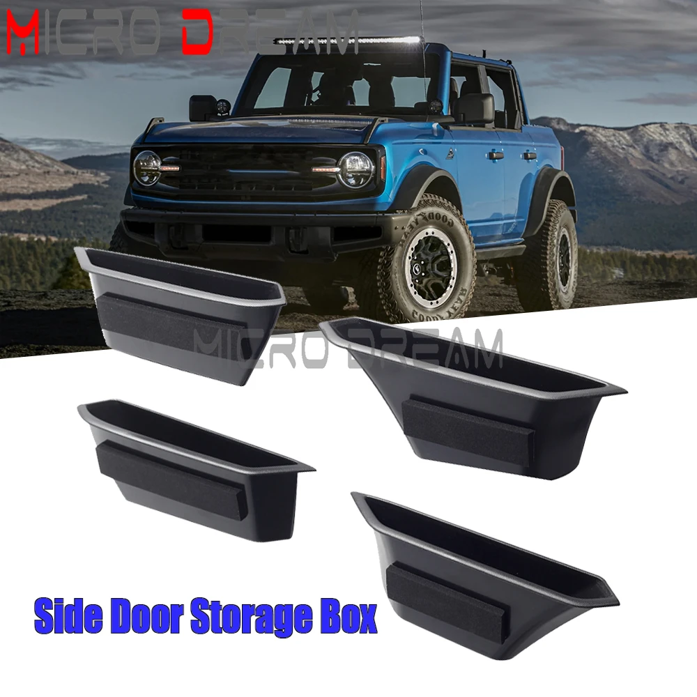 

ABS Black Car Front&Rear Door Side Armrest Insert Pallet Doors Handle Storage Box Container For Ford Bronco 2/4 Door 2021 2022