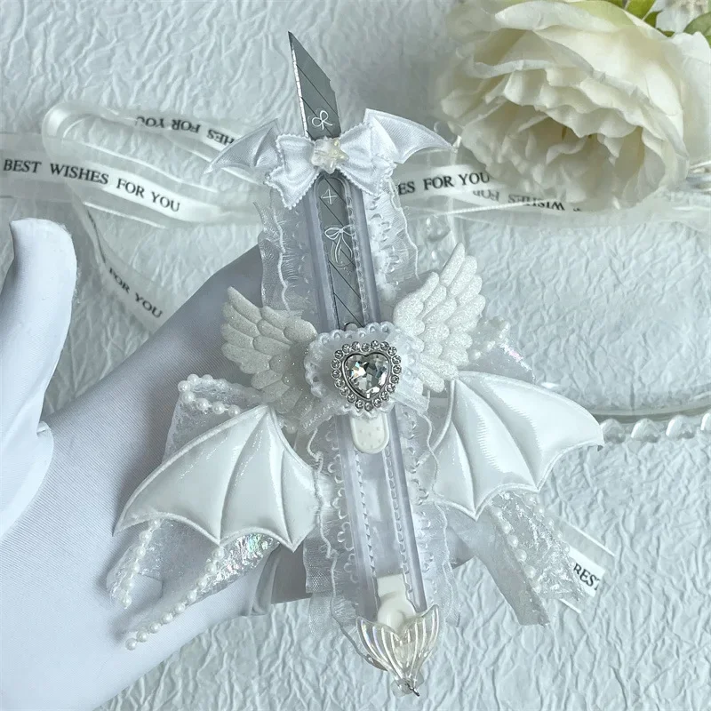 Retro White Black Color Letter Opener Cartoon Dragon Wings Bow Box Opener Handmade Scrapbook Paper Cutter Student Supplies paper cutter mail opener craft cutting knife