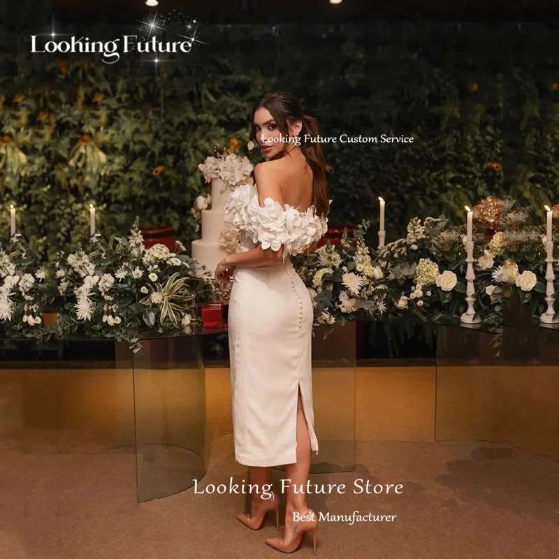 Customized Simple Satin Short Mermaid Strapless Wedding Dress Sexy Backless Off Shoulder Pleat Button Appliques Mid-Calf Bride 16 S7cc9d925ae8f489fbe3f0d0f21deee53W
