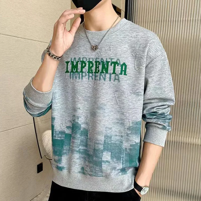 Fashion O-Neck Spliced All-match Printed Sweatshirt Men Clothing 2023 Autumn New Oversized Casual Tops Loose Korean Sweatshirts