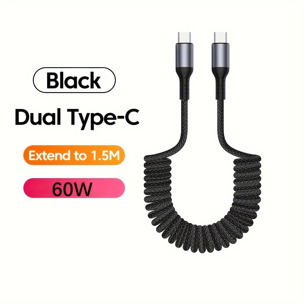 High-Speed 100W USB Type C Spring Car Charger Cable for Fast Charging and Data Transfer