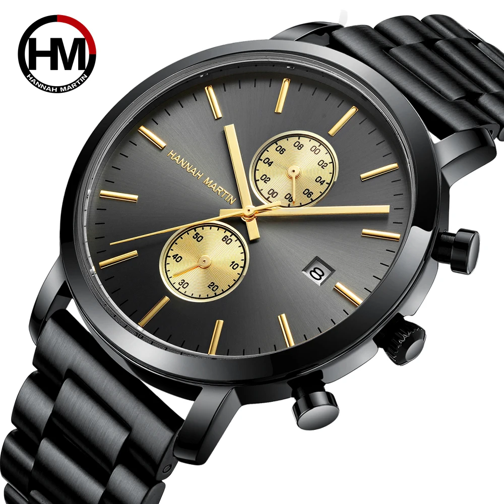 Men Sports Stainless Steel Watch 44.5mm Multi functional Fashion Gold Black Business 3Bar Waterproof Top Quartz Men's Wristwatch snorkeling diving mask strap cover water sports 1pc scuba smooth material black sporting goods none high quality