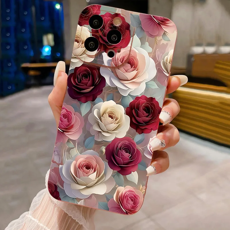 S25 Ultra Luxury Rose Floral Pattern Shockproof Phone Case