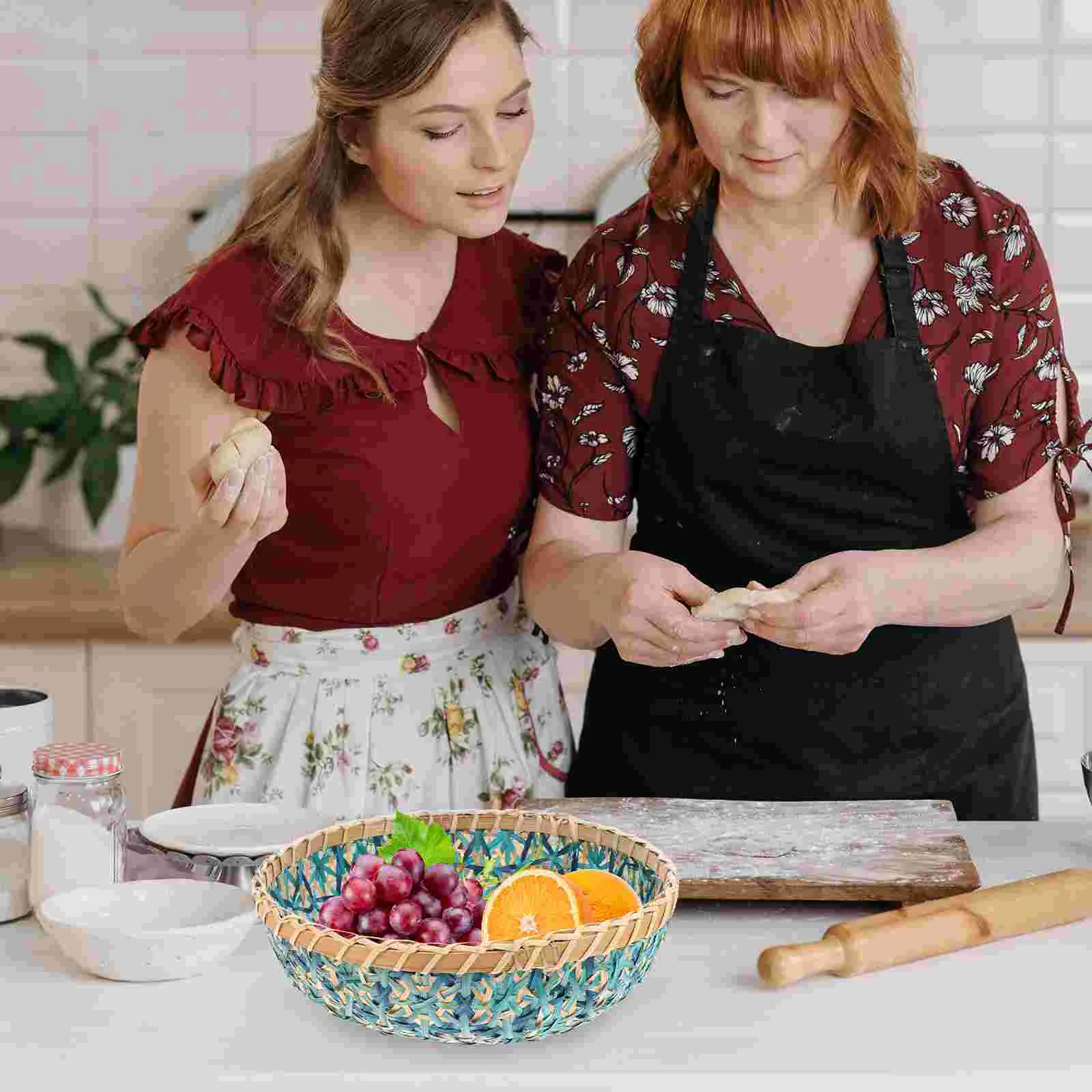 

Bamboo Woven Basket Fruit Plate Food Container Hamper Snack Storage Holder Handmade Weaving Home Decorative Vintage