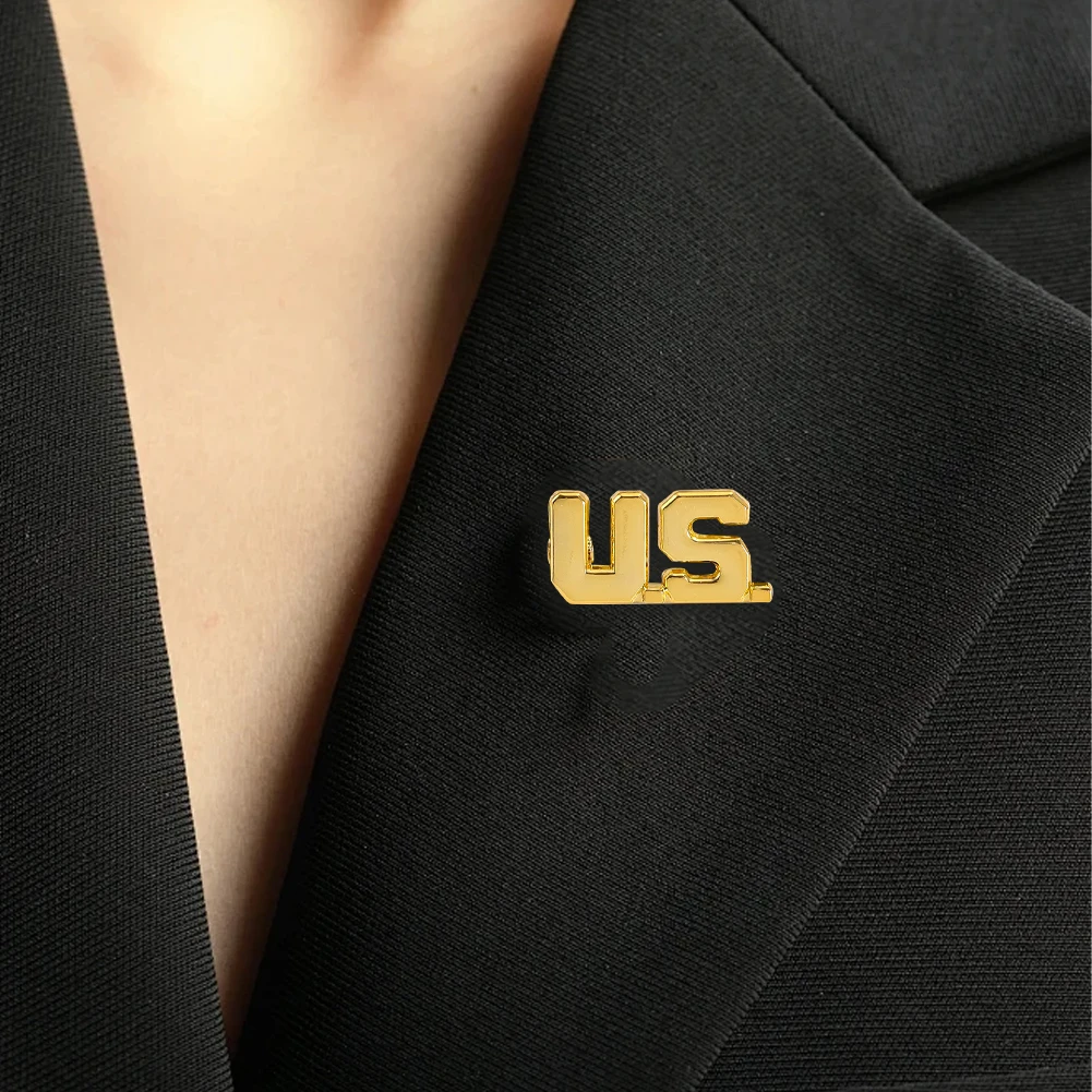 1PC Metall Abzeichen Amerikanischen Brief Uns Abzeichen Uniform Kragen Abzeichen Kleid Zubehör Hemd Taste Pin Anzug Retro Schmuck geschenk – Detail 2