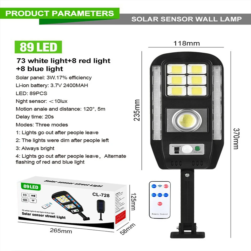 Solar Street Lights Outdoor, Solar Lamp With 4 Light Mode Remote Control Waterproof Motion Sensor Lighting for Garden Patio Path solar bulb Solar Lamps