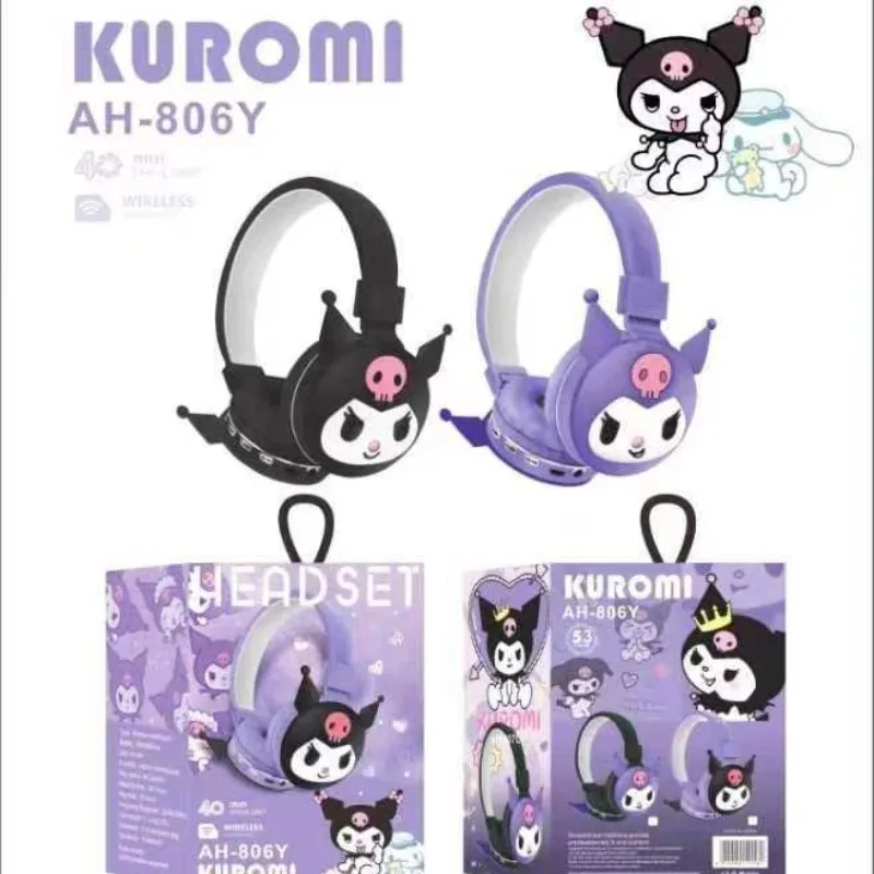 

Sanrio Hello Kitty Kuromi Bluetooth Headphone Wireless Headsets Cartoon with Mic Foldable Lightweight Earphone for Phones Laptop