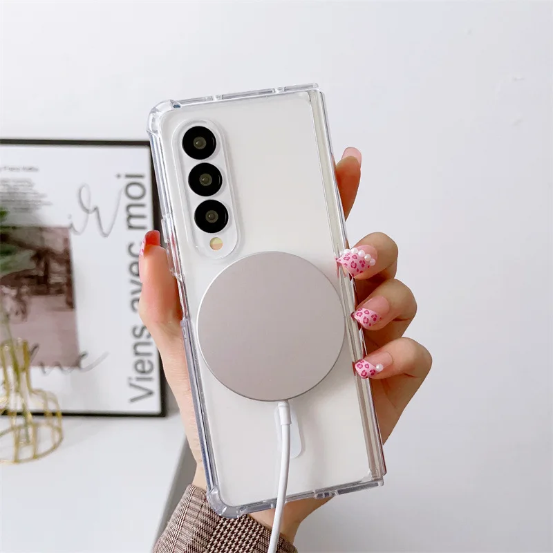 For Samsung Galaxy Z Fold 4 3 Magsafe Case Magnetic Wireless Charging  Ultra-thin Skin Friendly Matte Silicone Shockproof Cover - AliExpress