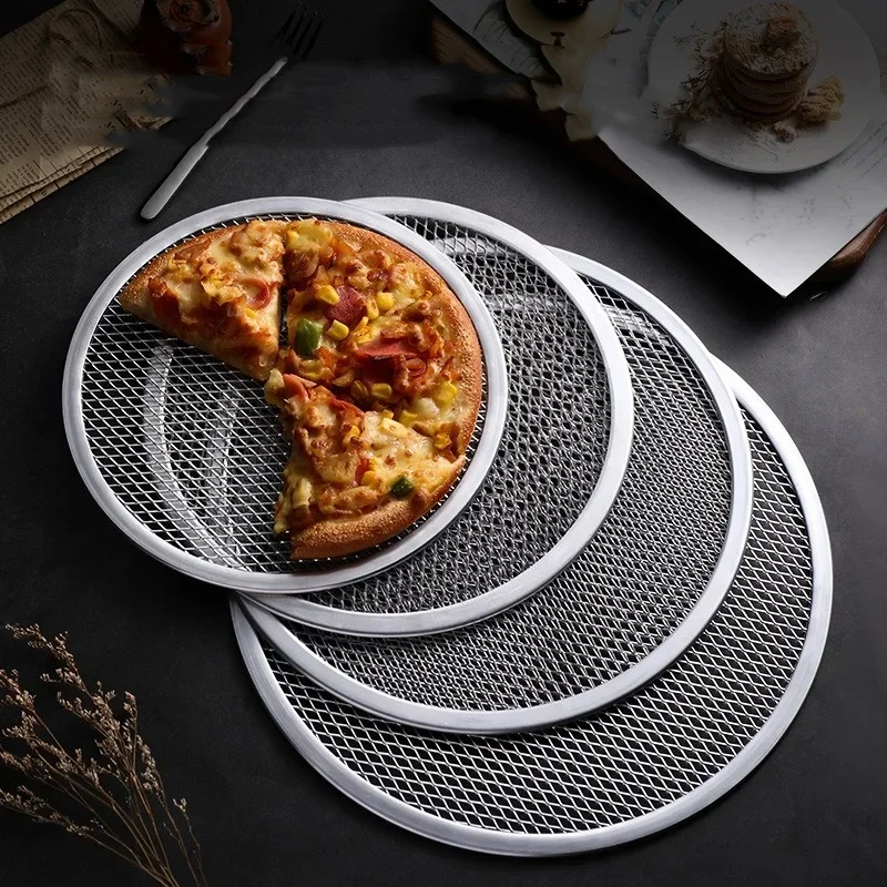 4 Teglie Per Pizza Rovonde Forate 30,5 Cm - Acciaio Al Carbonio Antiaderente Con Manico