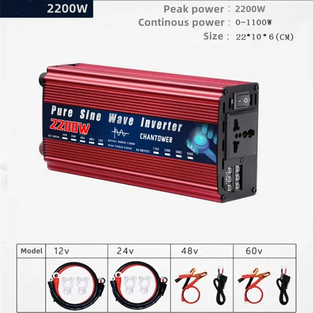  Pure Sine Wave Inverter 12V To AC 220V 2200W Portable Power Supply Voltage Converter Car Solar Inverter 