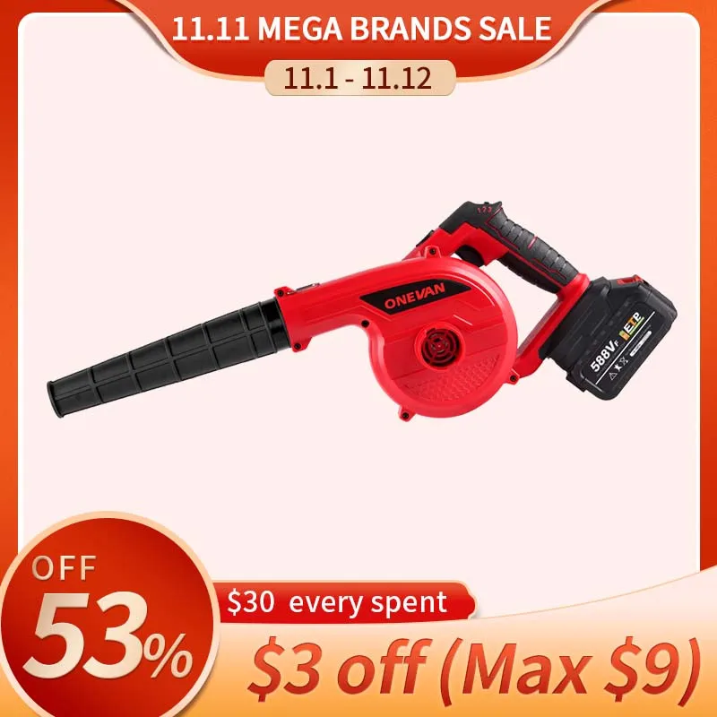 

ONEVAN 2 In 1 3500W Cordless Electric Air Blower 3 Gear Speed 180° Rotation Blowing Suction Leaf Blower For Makita 18V Battery