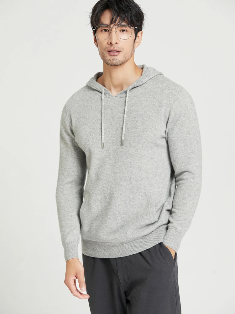 

Zocept Autumn Winter High Quality Casual Soft Warm Cashmere Sweater Men Hooded Neck Knitted Solid Color Long Sleeve Pullovers