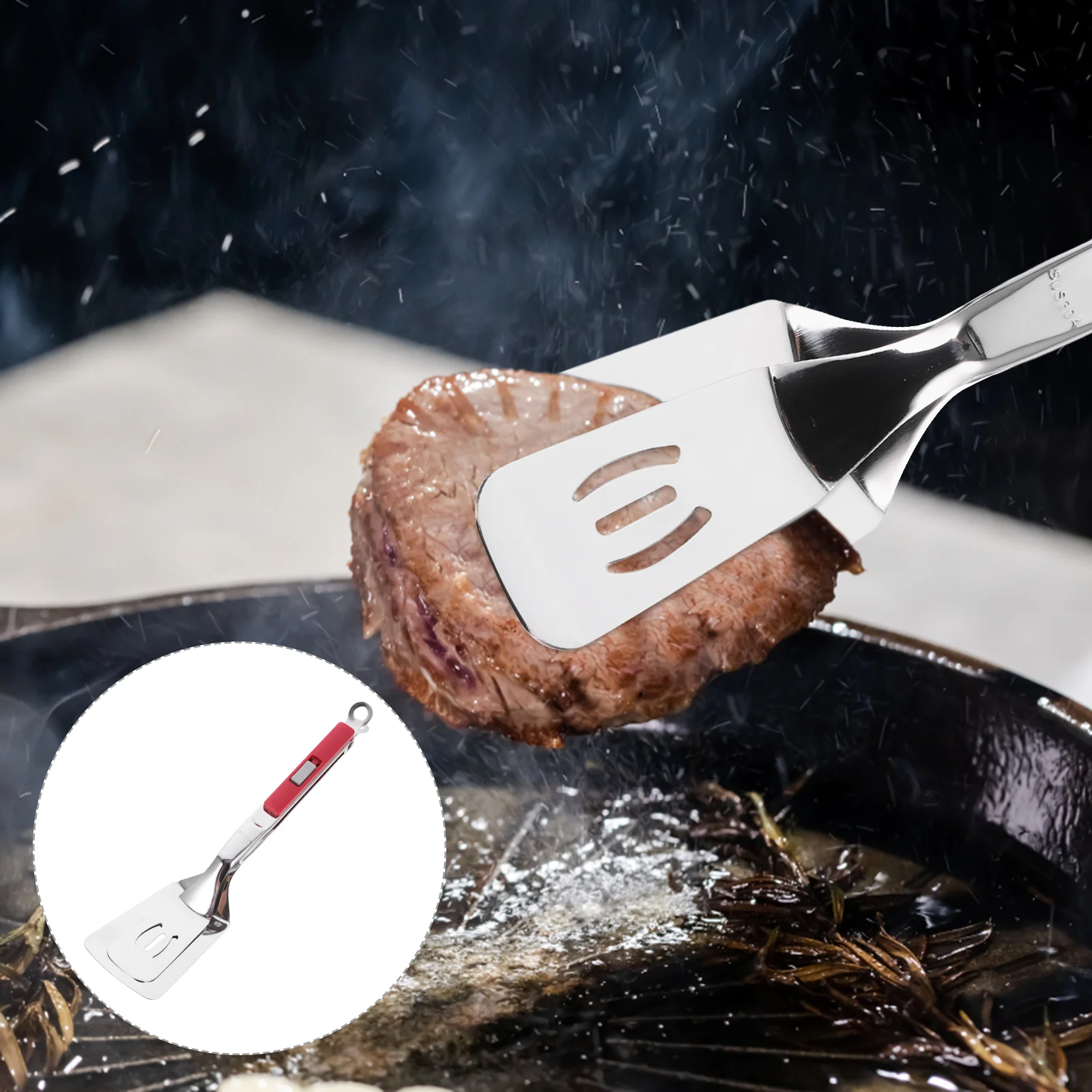 

Slide Steak Clip Bbq Spatula Tong Metal Frying Cooking Home Restaurant Kitchen Tool