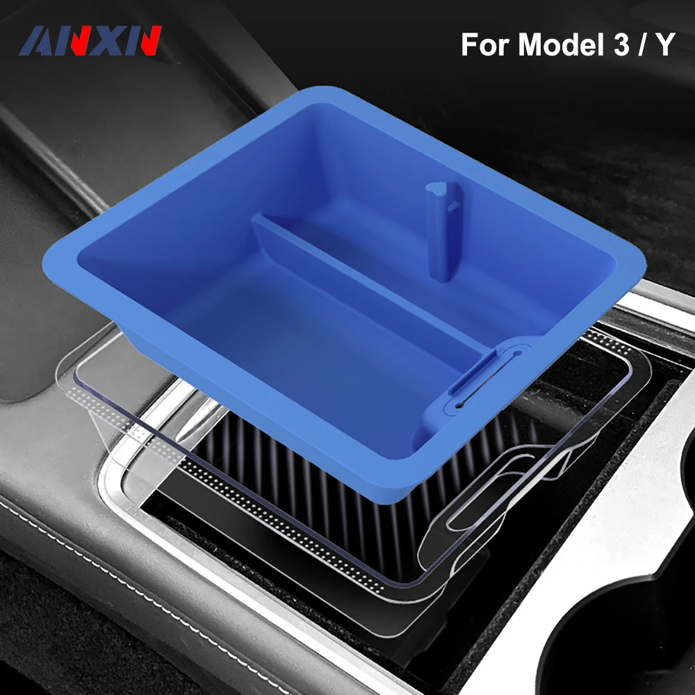 

Silicone Center Console Crystal Organizer Tray Armrest Storage Box Car Cup Holder Accessories for Tesla Model Y / 3 2021 - 2023