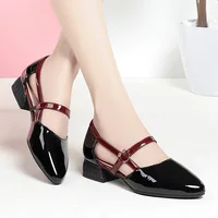 2024 Soft Leather Sandals Women Spring Summer Fashion Pointed Tip Single Shoes Low-Heel Hollow Buckle Ventilate Office Gentle 4