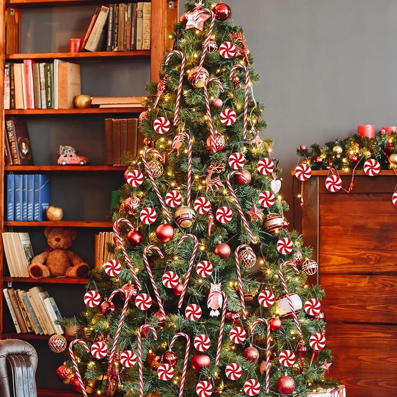 Christmas Candy Canes Acrylic Xmas Tree Hanging Twisted Crutch Pendant New Year Christmas Party Home Decoration Ornaments Gifts