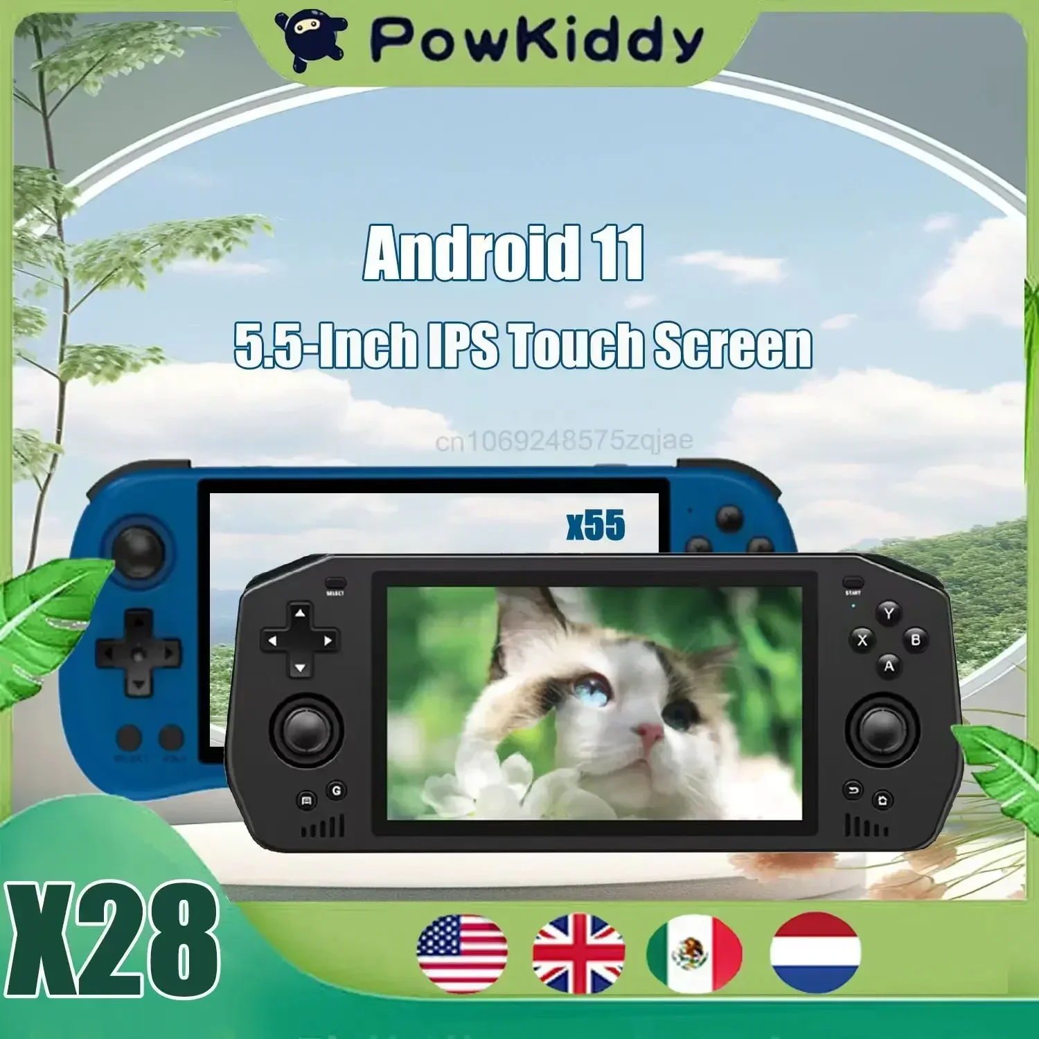 

Powkiddy X28 X55 Handheld Portable Video Game Consoles 5.5 INCH Retro Playe Google Store Android 11 PS2 512G PSP Birthday Gifts