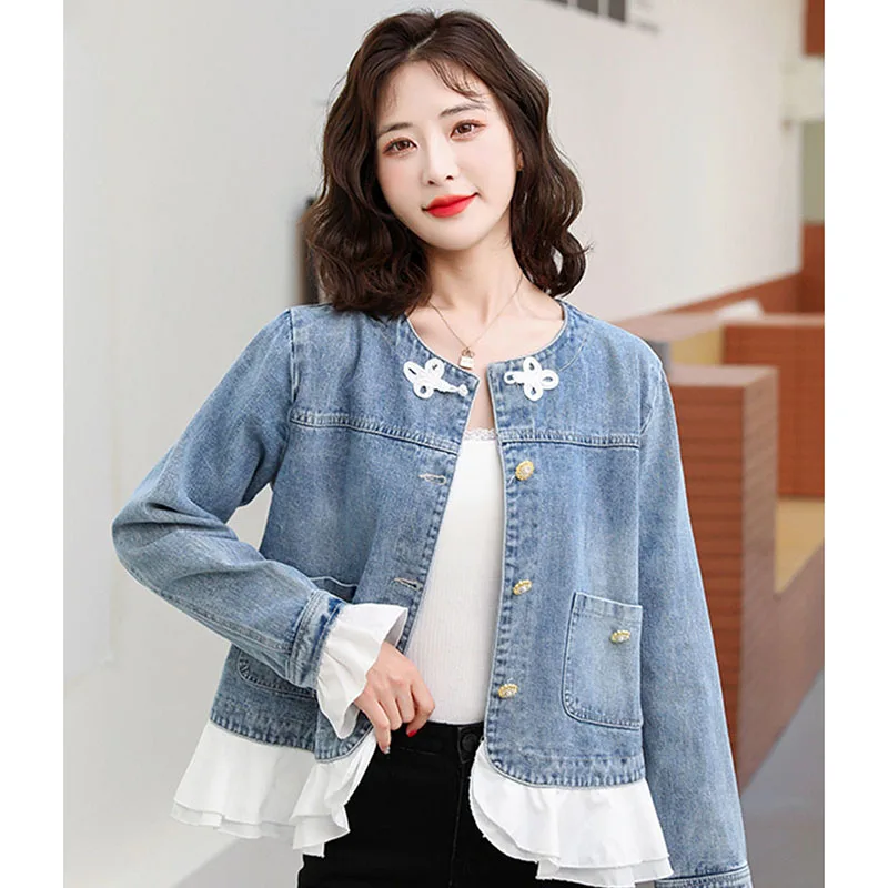 Fashion O-Neck Pockets Fake Two Pieces Ruffles Jackets Women's Clothing 2023 Winter New Loose Commute Tops Casual Coats