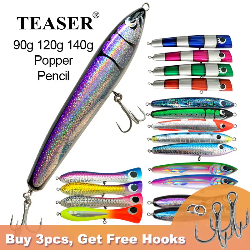 TEASER 90g 120g 140g Topwater Wood Lure Big Game Pencil Popper