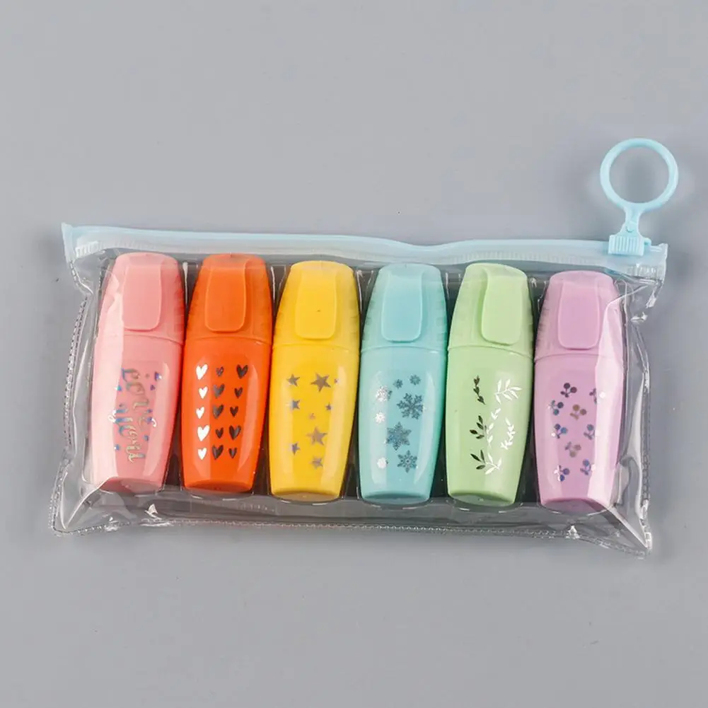 6Pcs Color Highlighter Quick Drying Students DIY Photo Album Journal Fluorescent Student Draw Marker Pen Stationery plumones