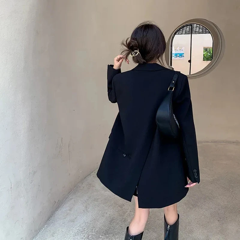 Zoki Back Slit Design Blazer Coats Women Casual Fashion Loose Korean Jackets Streetwear Chic Long Sleeve All Match New Suit Tops