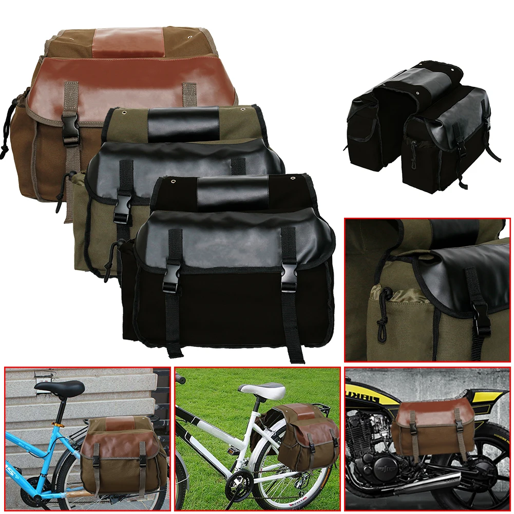 

Motorbike Touring Saddle Bag Durable Large Capacity Motorcycle Canvas Panniers Box with 2 Side Pouch Rear Luggage Storage Bag