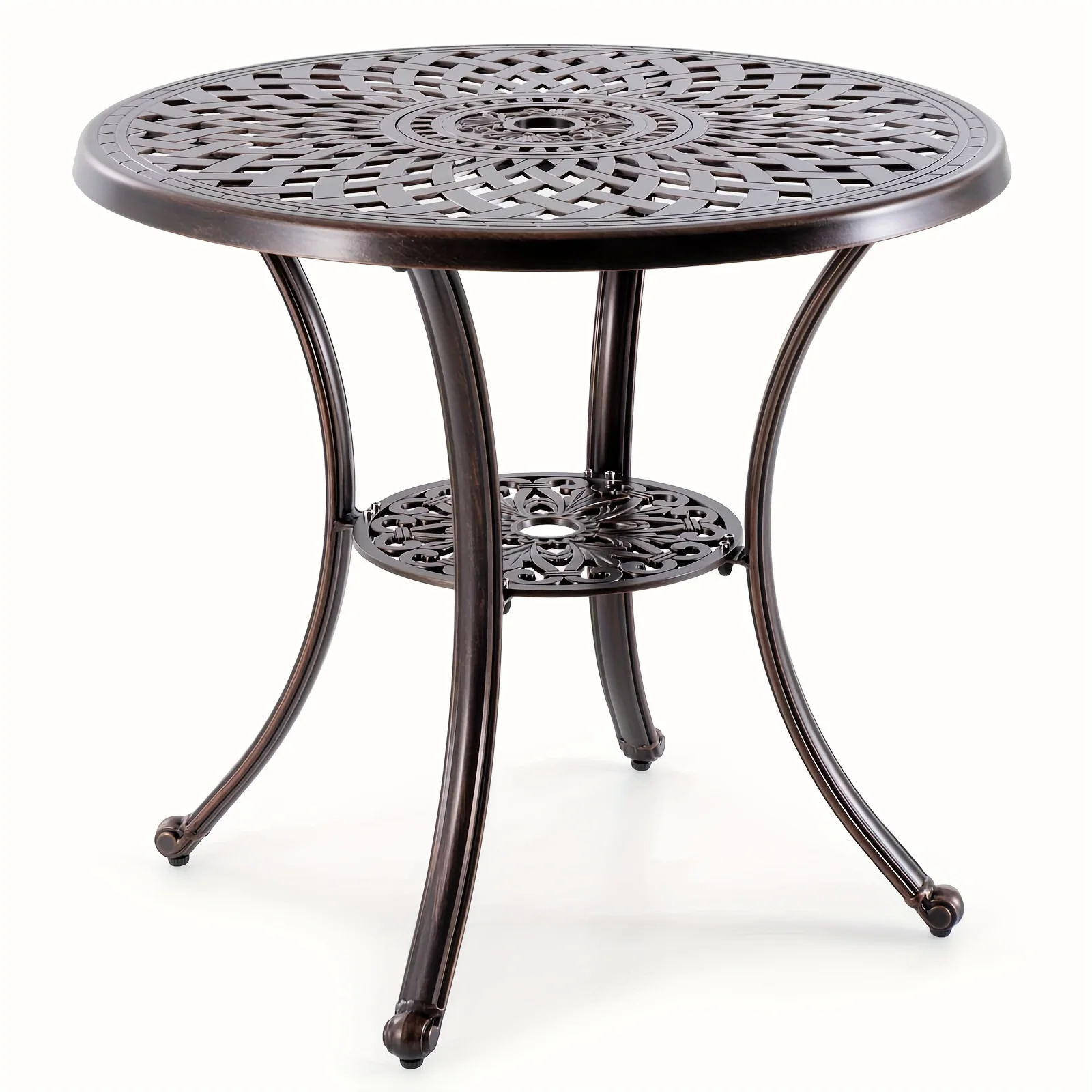 

31 Inch Diameter Round Table, Patio Cast Aluminum Table With Umbrella Hole