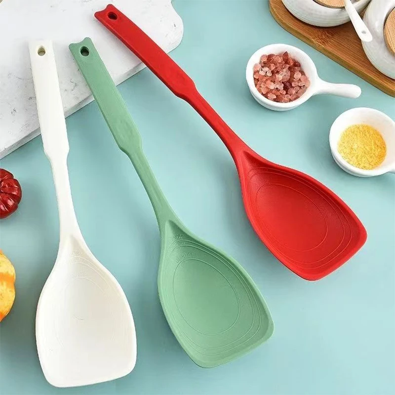 2Pcs Silicone Spatula Spoon Non-Stick Pan Stir-Frying Spatula for Kitchen Cooking Spoon Soup Spoon Non-Slip Handle Mixing Spoon