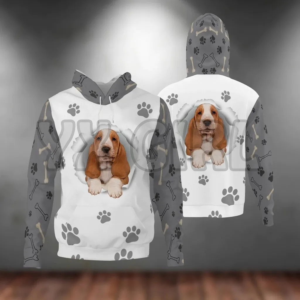 Basset Hound-Paw Dog 3D Printed Hoodies  Unisex Pullovers Funny Dog Hoodie Casual Street Tracksuit