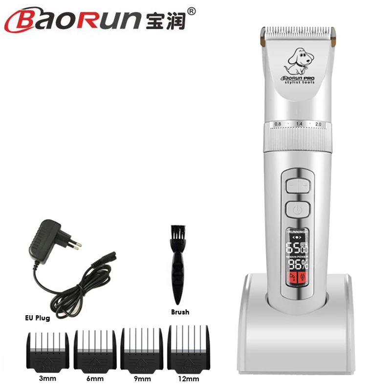 Professional Pet Dog Hair Trimmer LCD Display Electric Shaver Pet Grooming Hair Clipper Integrated Blades 3/6/9/12mm