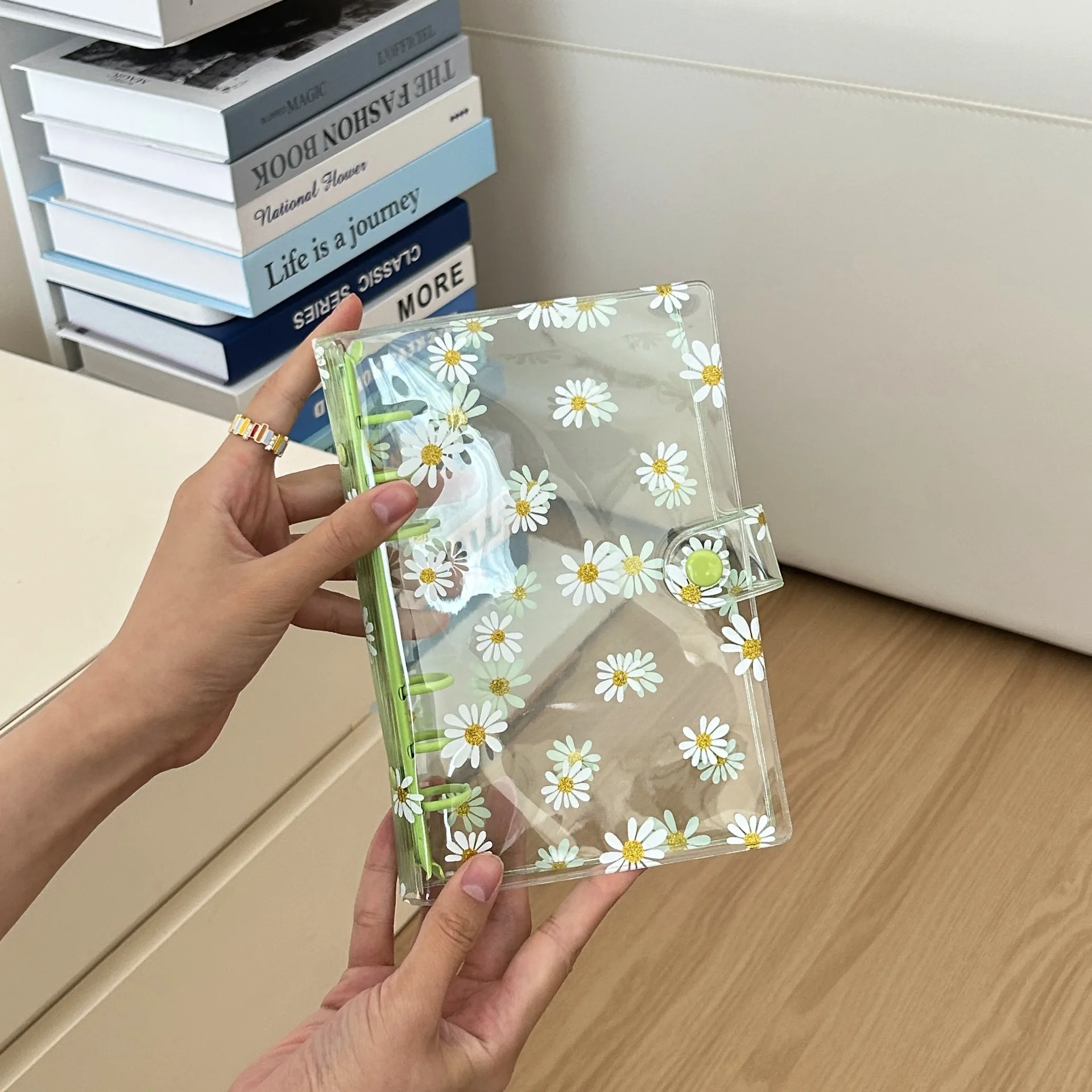 Transparen Daisy A5 Binder Kpop Photo Album Organizer Photocard Collect Book Cover with 6 Rings Journal Diary School Supplies