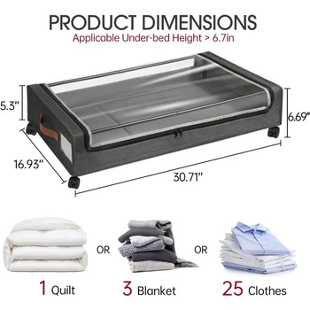 Under Bed Storage with Wheels, 2Pack Under Bed Storage Containers, Under Bed Shoe Storage Organizer，for Clothes, Blankets 6