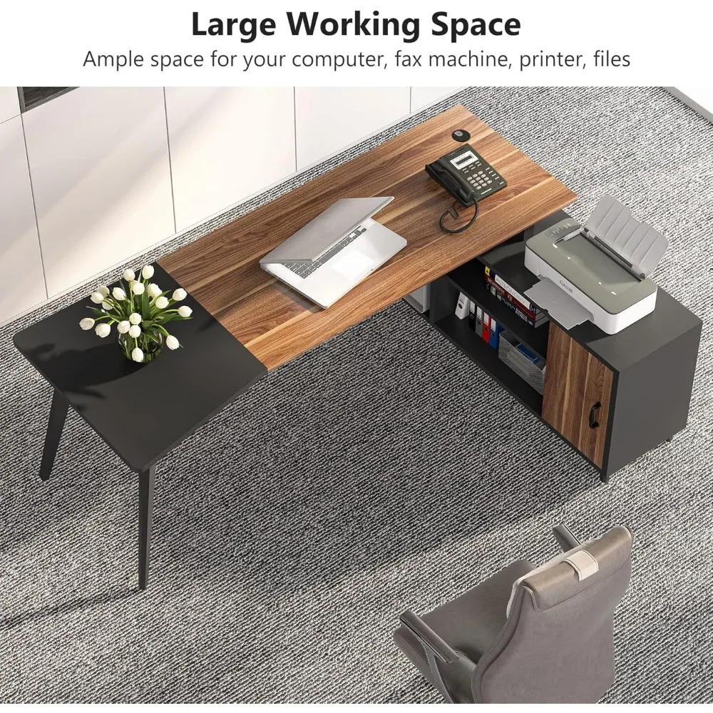 L-Shaped Computer Desk with File Cabinet, 78.74 Inch Large Executive Office Desk with Shelves, Industrial Business Fu 5
