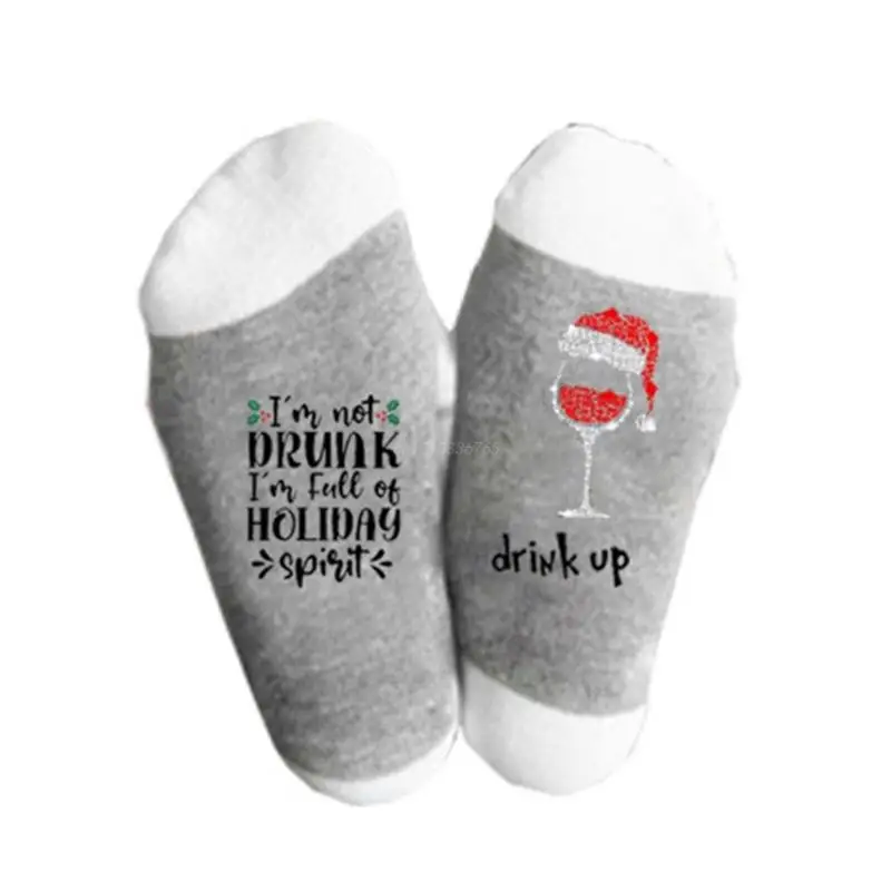 

Christmas Socks for Women Men Funny Not Drunk Full of Holiday Spirit Printed Novetly Cotton Stockings Hosiery Gifts