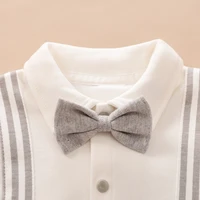 Spring And Autumn Boys And Girls Gentleman Dresses With Straps And Ties Long Sleeve Cotton Baby Bodysuit 3